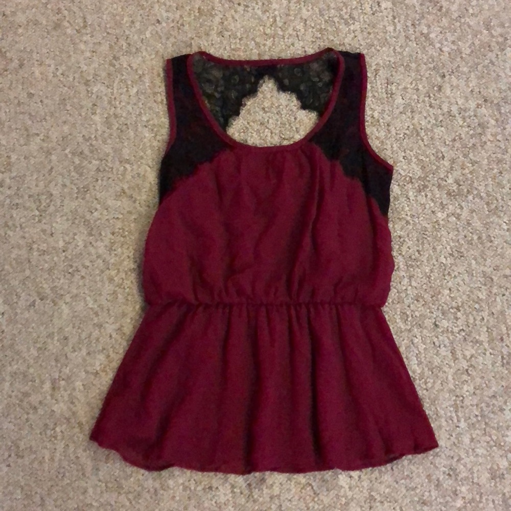 Burgundy and black lace tank